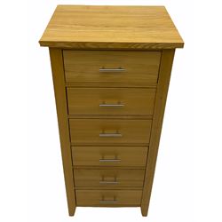 Solid light oak six drawer pedestal chest 