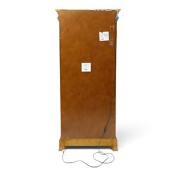 Barker & Stonehouse - cherrywood glazed cabinet, moulded projecting cornice glazed panels to the front and sides, mirrored back with adjustable glass shelves, moulded plinth base above short bun feet