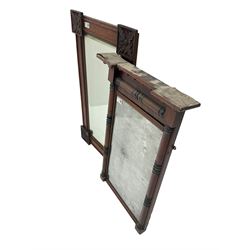 Late 19th century mahogany framed will mirror, turned uprights; early 20th century oak framed wall mirror, rectangular bevelled plate (2)