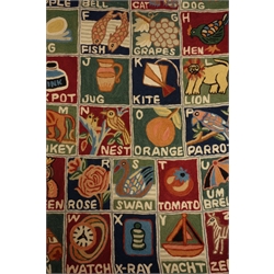  Chohi Kilim vegetable wool dye beige ground rug, alphabet pattern, 89cm x 60cm  