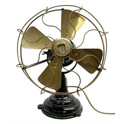 Art Deco cast iron and brass GEC electric table fan, no 214310, H40cm