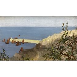 William Matthew Hale (British 1837-1929): Fishing Fleet off the Pier Head, oil on canvas laid on to panel, signed verso 14cm x 24cm 
Provenance: with the David Cross Gallery, Bristol, label verso