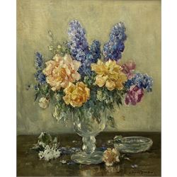 Owen Bowen (Staithes Group 1873-1967): Still Life - Flowers in a Glass Vase, oil on canvas signed 59cm x 49cm