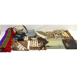  Woven Moroccan throw with fringed, Mayan hammock, Indonesian Gurda Batik place mats and runners, silk shawl, Indian Sherwan etc in one box  