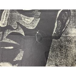 German monochrome 'Gestapo' poster, probably post-WW2, depicting the head of a grim faced Gestapo officer in uniform 55 x 42cm; unframed