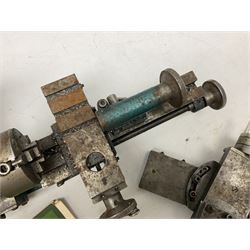 Cowells of Norwich model 90 modelmaker's lathe with handbook, the Pratt Bernard 4-jaw chuck with 4cm centre height and 7.5cm throw L44.5cm; together with an unrelated Hobbymat horizontal cross-slide with 4-way tool post (2)