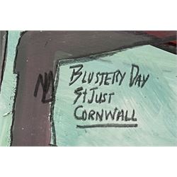 Martin Lanyon (British 1954-): 'Blustery Day St. Just Cornwall', gouache and pencil signed and titled 45cm x 34cm