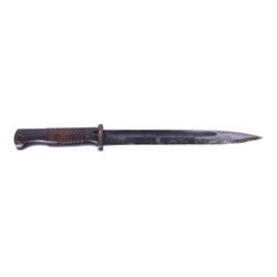 WWII German Third Reich K-98 bayonet North African Corps, marked 42ffe, 6026 to the  ricasso, in steel scabbard and webbing frog, L42cm