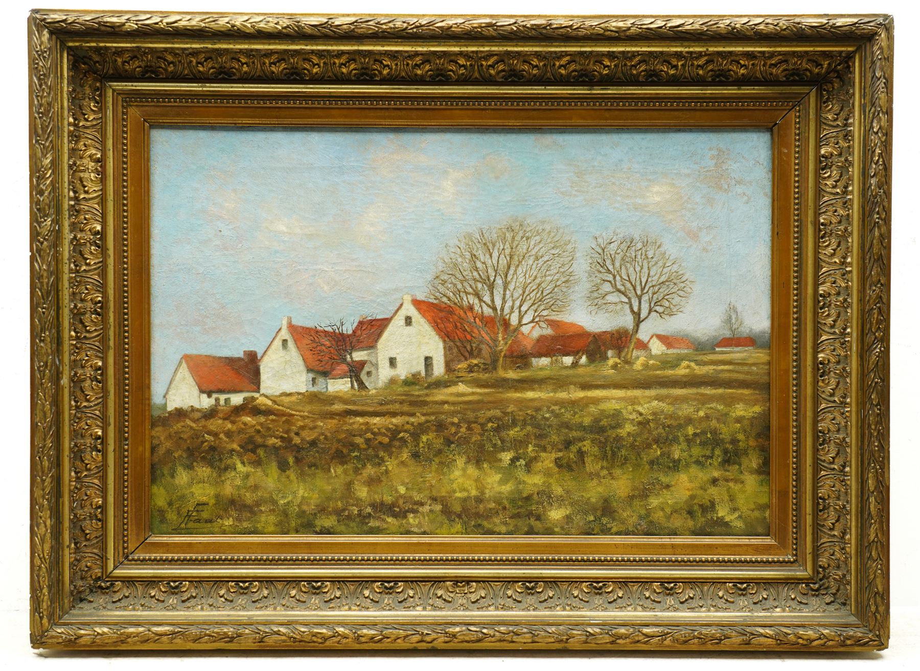 Ernest Faut (Belgian 1897-1961): Wintry Landscape with Cottages, oil on canvas signed 39cm x 58cm