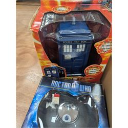 Doctor Who collectables, including Tardis Money Bank, Hologram Chamber, Bottle Opener, Cyber Man money box, calendar, annual, etc