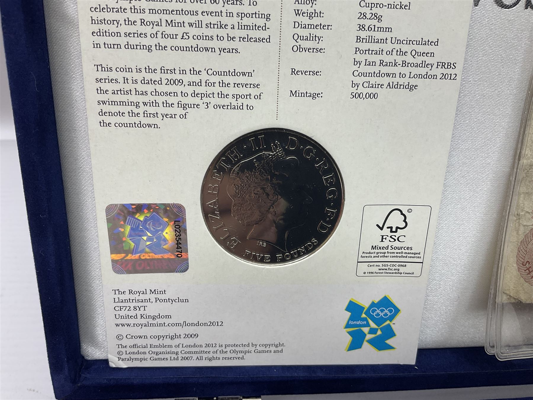 Mostly commemorative coins, including crowns, Queen Elizabeth II 2009 countdown to London 2012 five pound coin on card, 'The 2012 Diamond Jubilee' coin set in card folder, Cook Islands 2013 one dollar commemorating 'Coronation sixty years 1953 2013' etc