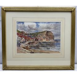 Rowland Henry Hill (Staithes Group 1873-1952): Cowbar Nab from Seaton Garth - Staithes, watercolour signed 24.5cm x 34cm 
Provenance: with T B & R Jordan Fine Art Specialists, Stockton on Tees; with Walker Galleries, Harrogate, label verso