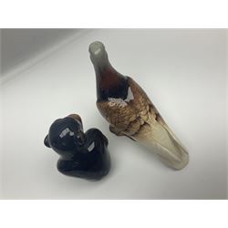 Large Sylvac monkey together with three smaller monkeys, together with Beswick Pigeon no 1383, Melba Ware hippo and baby and Royal Dux elephant 