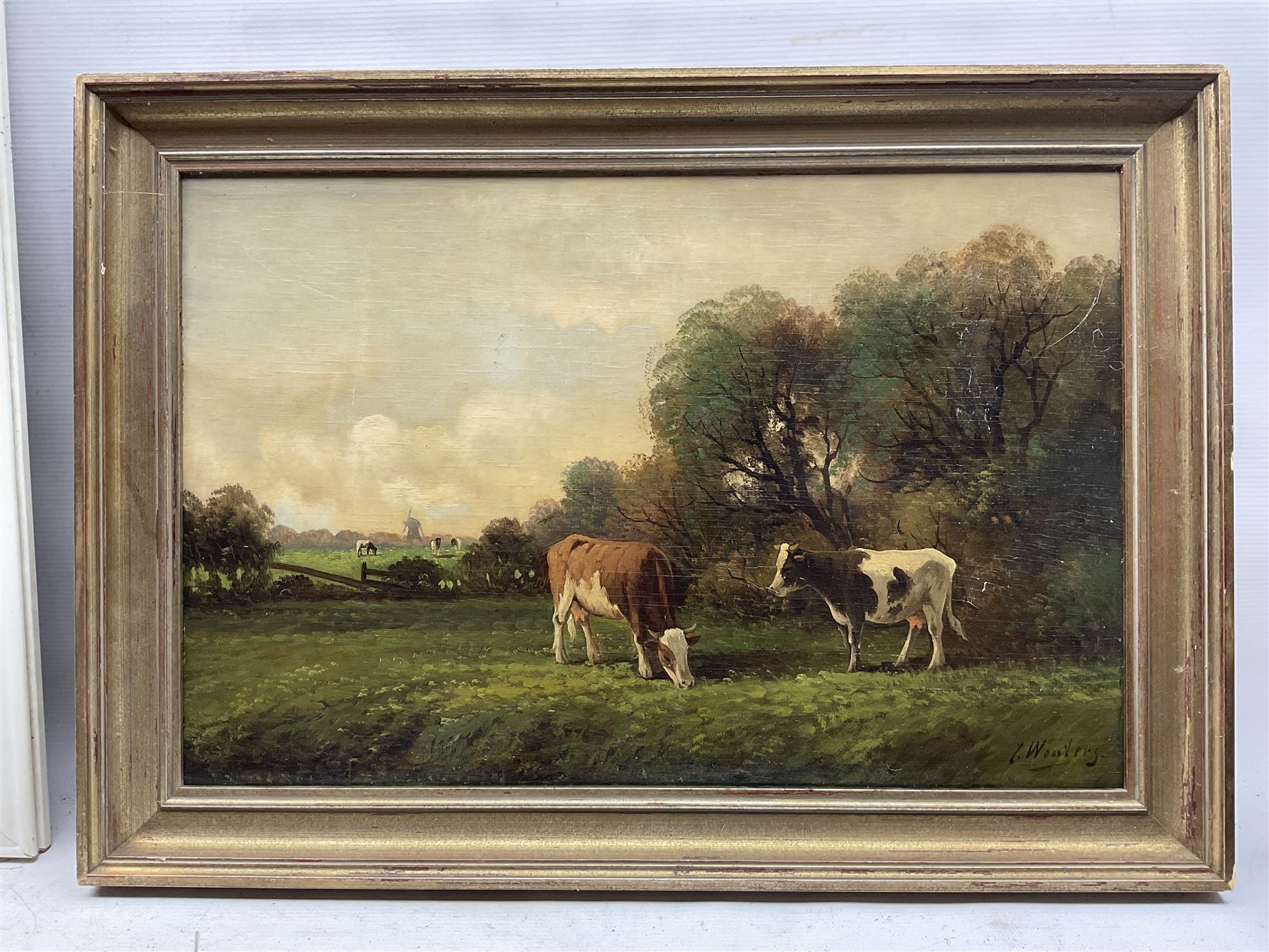 C Wouters (Dutch 20th Century): Grazing Cows, oil on board signed 38cm x 58cm 