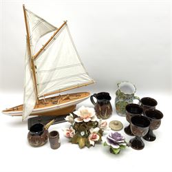 Various ceramics to include ‘Alvingham’ studio pottery cup and jugs set, wooden model of a boat etc