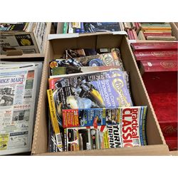 Large collection of motorcycle and motoring magazines, to include Classic Bike in eleven folders, Motorcyle Sport, Old Bike Mart Newspapers etc, in thirteen boxes 