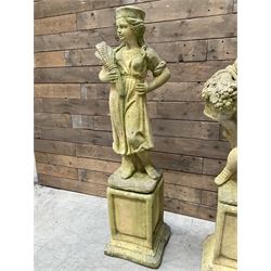 The Four Seasons - set of four cast stone garden figures on plinths