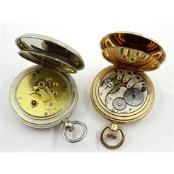 Thomas Russell & Son Tempus Fugit gold-plated pocket watch No.47654 and a Thomas Russell full hunter key wound chrome pocket watch