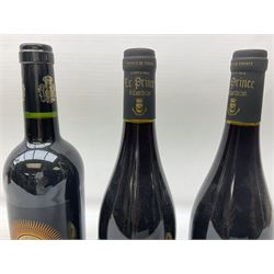 Dow's Trademark Finest Reserve Port, 75cl 20% vol, mixed red wines, two bottles Cuvee Du Vatican Cotes-du-Rhone Reserve de l'abbe 2016, 750ml 14%, Corsiero Nero Nero di Troia 750ml 13% vol and six others of various contents and proofs (9)
