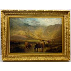 William Perring Hollyer (British 1834-1922): Cattle Watering in the Highlands, oil on canvas signed 60cm x 90cm