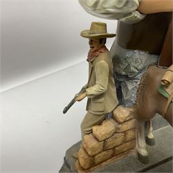 Beswick matte Hereford Bull, with stamped mark beneath, on wooden plinth, together with a limited edition Bradford Exchange John Wayne model, tallest H36cm