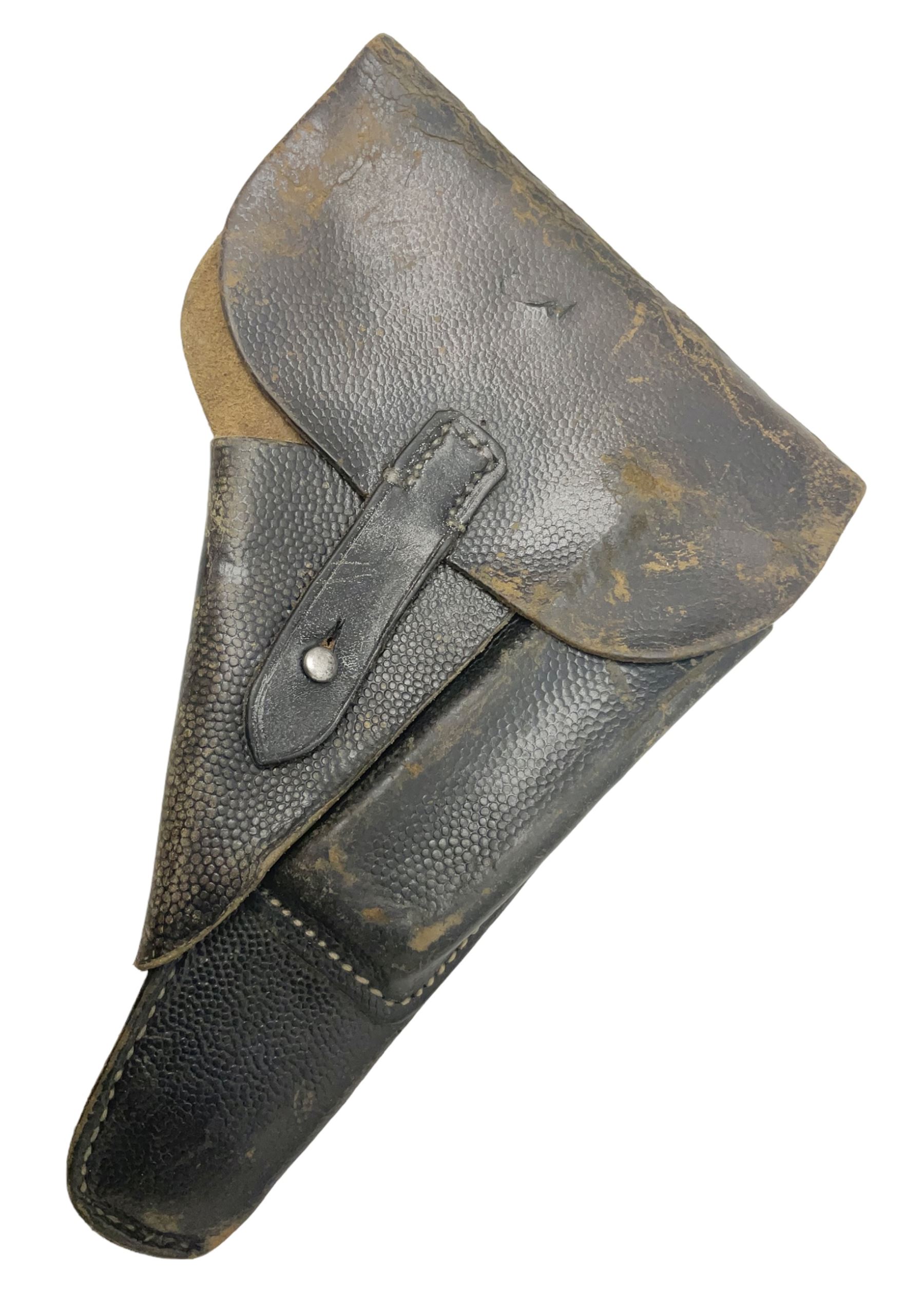 WW2 German P38 auto pistol leather holster with magazine pouch; marked P38 verso and CXB 4 H24cm