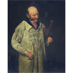 English School (19th century): 'The Luthier' - The Violin Maker, oil on canvas indistinctly signed with initials RNR? l.l. 51cm x 41cm