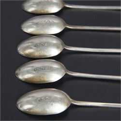 Five silver napkin rings, including pair of 1930s oval examples, with engine turned decoration with engraved initial, together with a collection of silver flatware, including Norwegian spoon, pair of Fiddle pattern mustard spoons, five seal top coffee spoons, etc, all stamped or hallmarked