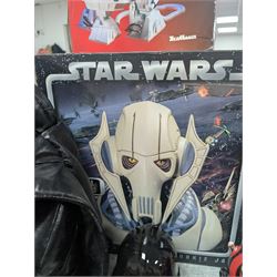 Star Wars collectables, including Neca General Grievous cookie jar,R2-D2 telephone, Episode I chess set, puzzle, Darth Vader back pack and two money boxes