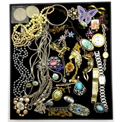 Hallmarked silver hinged bangle, enamel pendants, silver chain necklace, bracelet, costume jewellery  