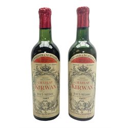 Grand Cru Classe Chateau Kirwan Haut-Medoc 1957 wine, unknown contents and proof, two bottles (2)