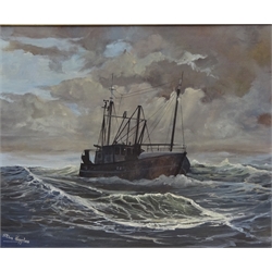  Scarborough North Bay and Fishing Boat in Storming Weather, two 20th century oils on canvas board signed by Stan Hepples one dated '78, 49cm x 59cm and 40cm x 50cm (2)  