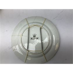 Four mid 19th century Mason's Ironstone plates decorated in the Chinese Antiquities pattern, the central circular panel decorated with footed vase with stylised motifs within a floral border, with gilt detail, pattern no. 1438, largest D26cm, together with Royal Worcester plate with floral decoration within green borders, blue and white tankard with pewter lid and teapot, teapot
