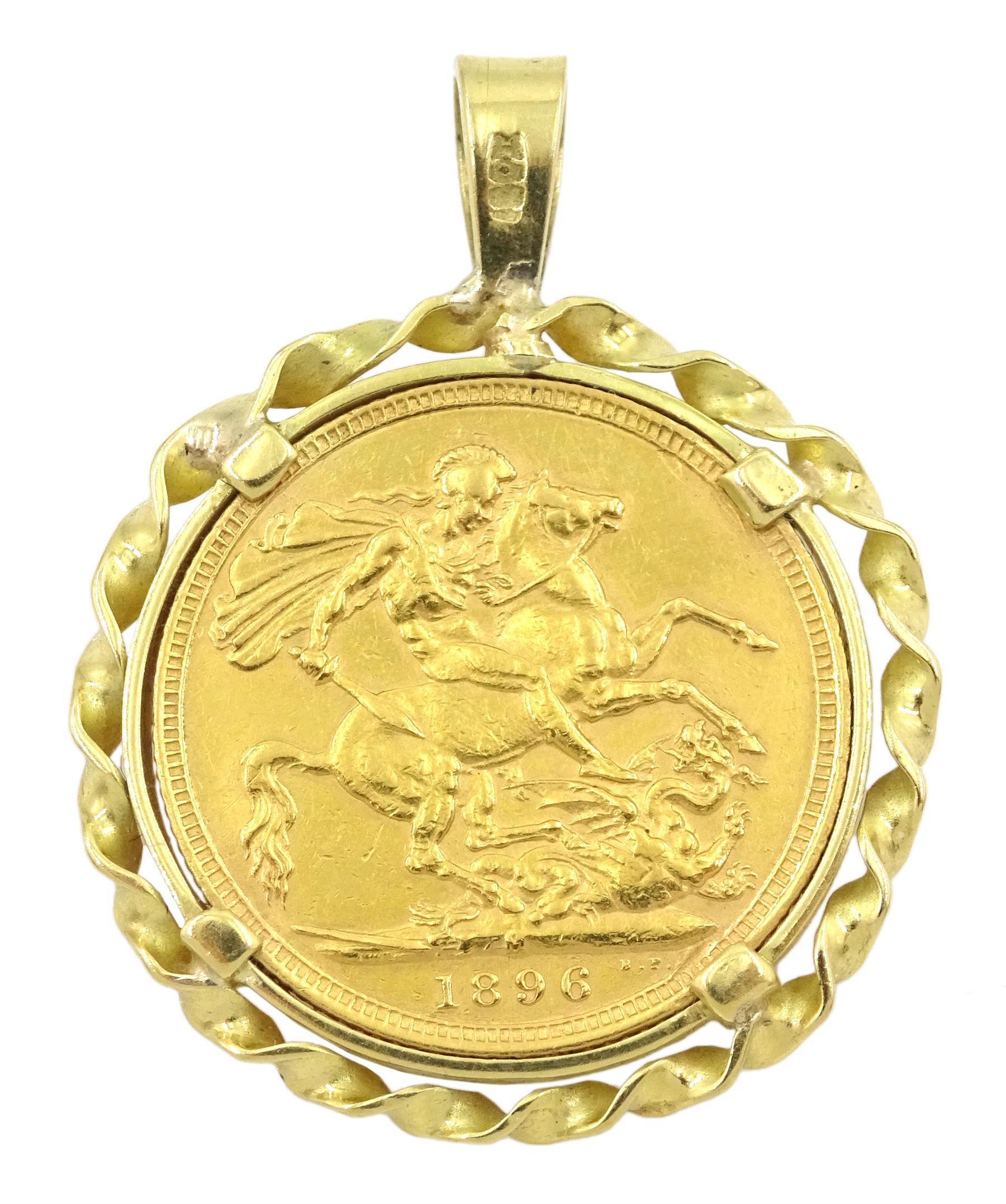 Queen Victoria 1896 gold full sovereign, Melbourne mint, loose mounted in 9ct gold pendant
