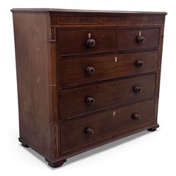 Early 19th century mahogany chest of drawers, the rectangular top with boxwood line inlay ...