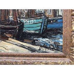 Tom Durkin (British 1928-1990): Fishing Boats in Scarborough Harbour, oil on canvas signed 40cm x 50xm