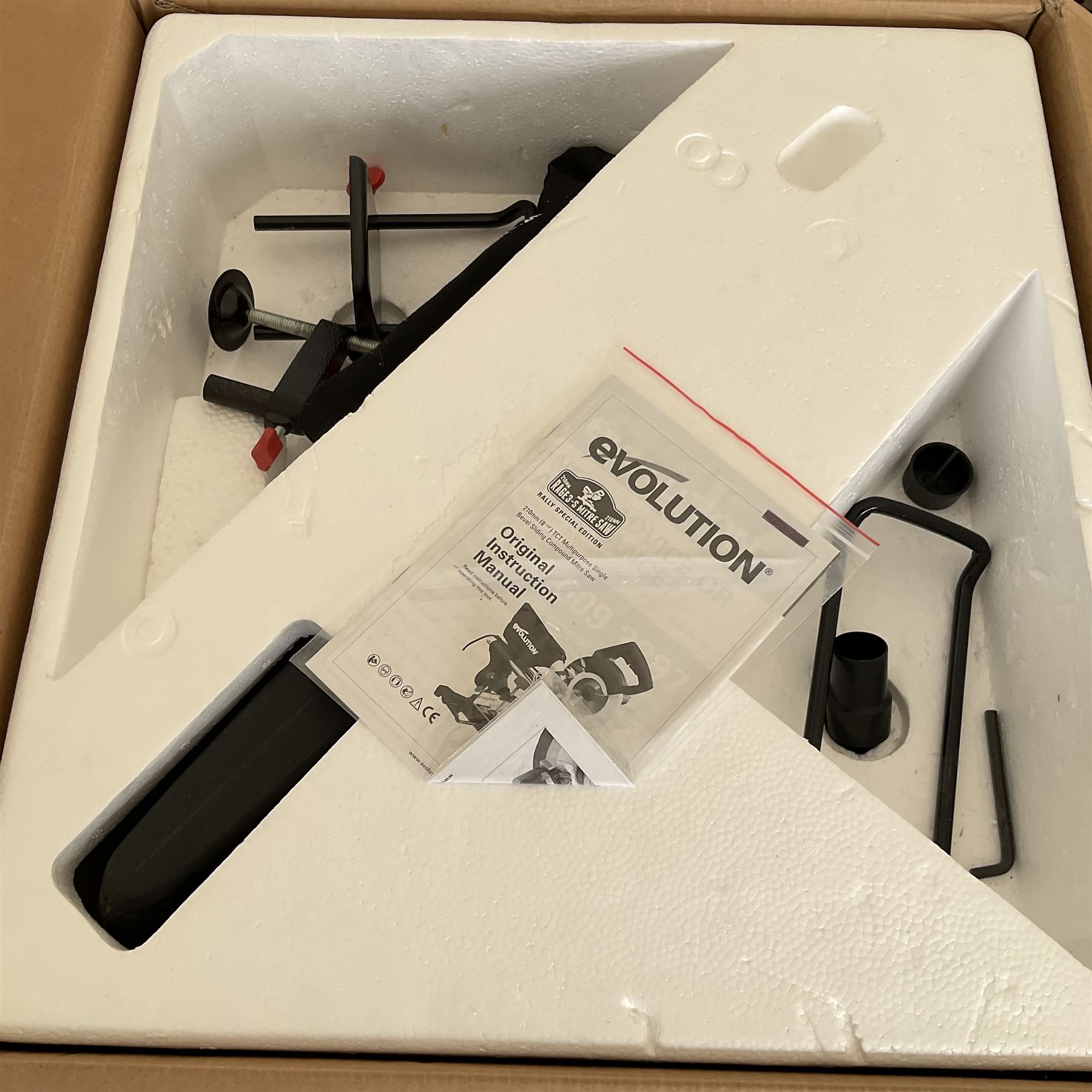 Evolution Rage 3-S Mitre saw 210mm boxed  - THIS LOT IS TO BE COLLECTED BY APPOINTMENT FROM DUGGLEBY STORAGE, GREAT HILL, EASTFIELD, SCARBOROUGH, YO11 3TX