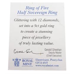 Queen Elizabeth II 2003 gold half sovereign coin, loose mounted in 9ct gold ring, set with diamonds, hallmarked
