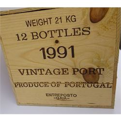 Warre's 1991 vintage port, 75cl, twelve bottles, in original wooden crate
