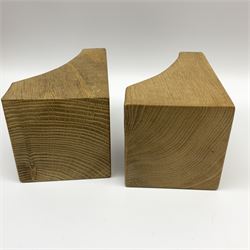 Pair of 'Mouseman' adzed light oak bookends, carved mouse signature, by Robert Thompson of Kilburn
