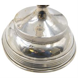Pair of late 19th/early 20th century Austro-Hungarian 800 standard silver candlesticks, with tapering stems upon a domed base, stamped with Diana head with number 3 to the left, H33cm