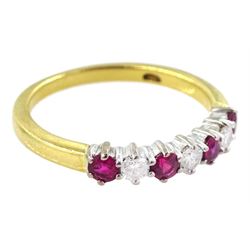 18ct gold seven stone ruby and round brilliant cut diamond half eternity ring, London 2006