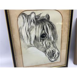 English School (20th century): Westaby Sheriff Hutton Cow and Calf, oil on board signed and dated 1991 together with a chalk portrait of a horse max 25cm x 19cm (2)