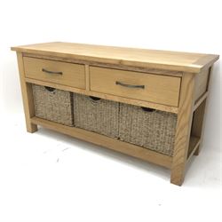 Light oak two drawer side stand with two drawers and three basket drawers, W107cm, H55cm, D38cm