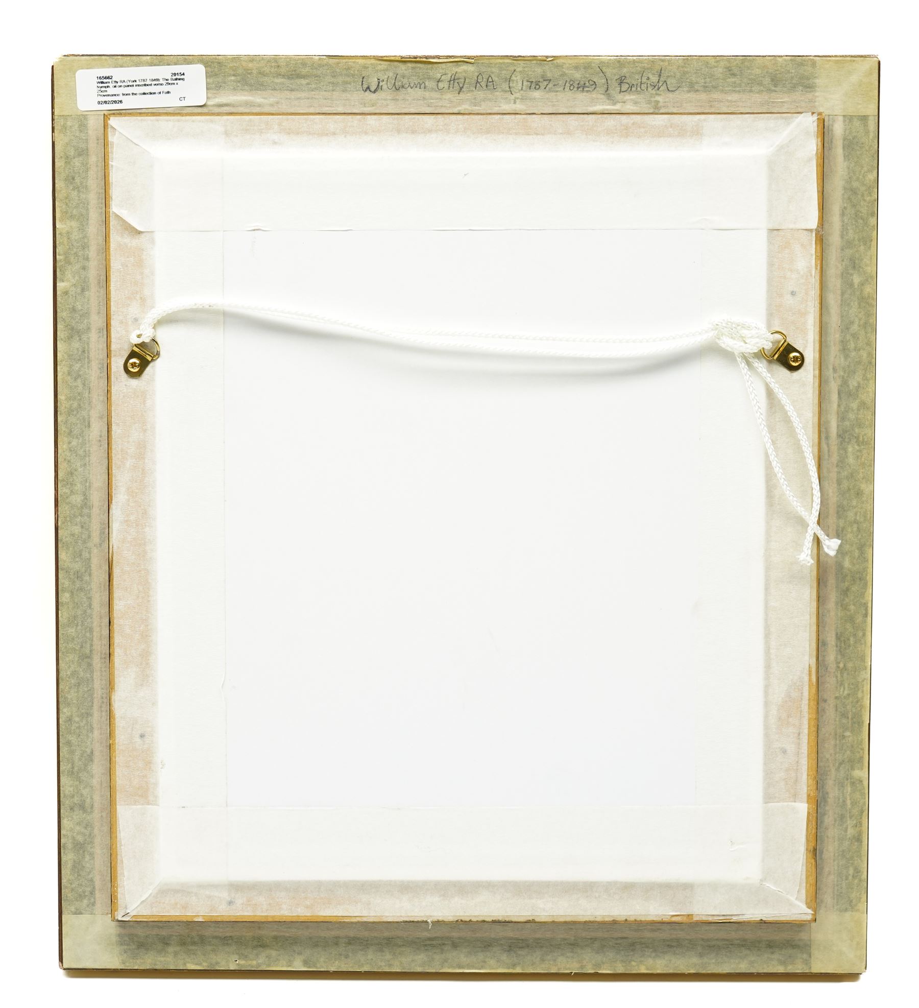 William Etty RA (York 1787-1849): The Bathing Nymph, oil on panel inscribed verso 29cm x 25cm
Provenance: from the collection of Father John O'Connor, a Bradford Roman Catholic priest and the basis for GK Chesterton's detective Father Brown. He was associated with various painters, authors and artists during his time including the likes of Eric Gill and Etty, as well as a keen interest in the antiquities. Purchased Duggleby Stephenson Country House sale 06/12/2024, £1000