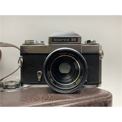 Four Zeiss Ikon camera bodies, to include, Contaflex Super B camera body, serial no. B31591, with 'Carl Zeiss Tessar 2.8/50 lens, serial no.3425553, Contaflex Super BC camera body, serial no. P81728, with 'Carl Zeiss Tessar 2.8/50' lens, serial no 4822280, etc, together with three cased lenses; 'Carl Zeiss Pro-Tessar 1:4 f=115mm' lens, serial no 3734740, 'Carl Zeiss Pr-Tessar 1:3.2 f=85mm' lens, serial no. 3647764 and 'Carl Zeiss Pr-Tessar 1:3.2 f=35mm' lens, and other Zeiss Ikon equipment 