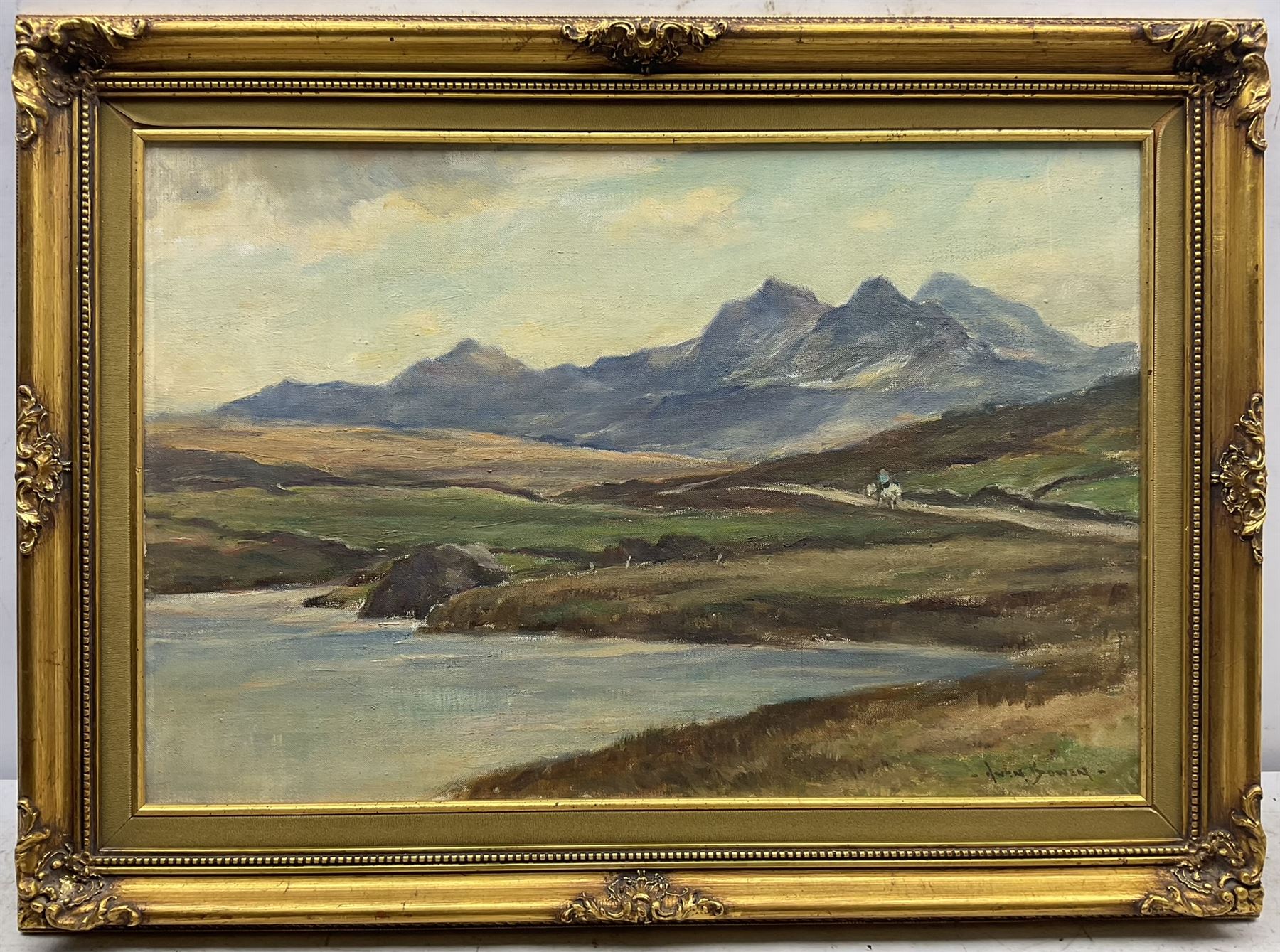 Owen Bowen (Staithes Group 1873-1967): 'The Five Peaks of the Snowdon Range', oil on canvas signed, original title label verso 40cm x 60cm 
Provenance: exh. Royal Cambrian Academy 1955 No.74; by direct descent through the artist's family, never previously been on the market