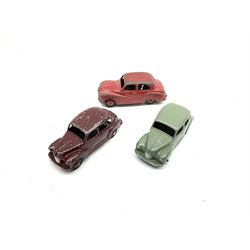 Dinky - seven unboxed and playworn die-cast cars comprising Studebaker, Ford Sedan, Rover 75, Vanguard, Austin Somerset and two Austin Devons; together with two Dublo size scale cars (9)