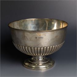 Late Victorian silver rose bowl, of part fluted form, upon a circular domed foot, hallmarked Vale Brothers & Sermon, London 1896, H11.5cm, D16cm