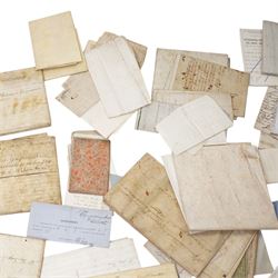 Collection of ephemera relating to the Gascoigne family of Parlington, Aberford including  various 19th century leases and conveyances, schedules of the Irish estates, 18th century appointment of church wardens at Aberford 1758 and other indentures and correspondence concerning the family and the parish of Aberford